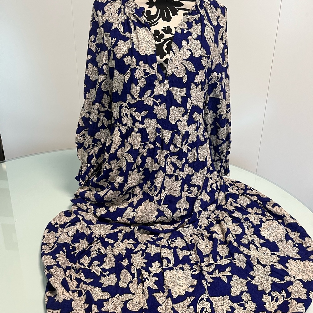 Zara Floral Blue and Cream Dress